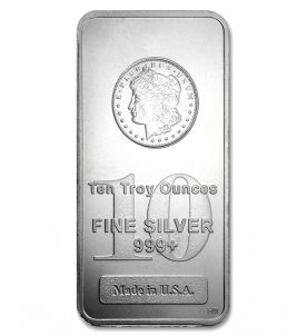 10 Troy oz. Prooflike 99.9% Silver Bar with Morgan Dollar Design - 8008636