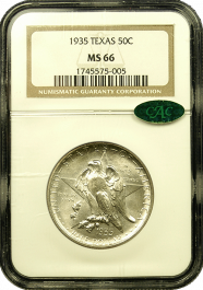 1935 Texas Commemorative Half Dollar NGC MS 66 CAC