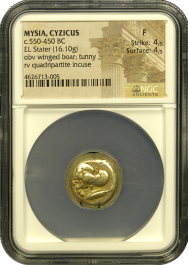 Mysia Winged Boar Electrum Stater NGC Fine 4x4