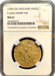 1509-26 England Angel | Henry VIII | NGC MS-61| In Holder