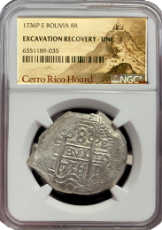 1736 | Bolivia 8 Reales | NGC | UNC | In Holder