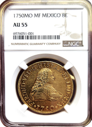 1750 | Mexico 8 Escudo | NGC AU-55 | In Holder