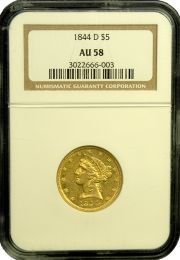 1844-D | $5 Liberty Gold | AU-58 | In Holder