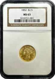 1852 | $2.5 Liberty | NGC | MS 63  | On Holder