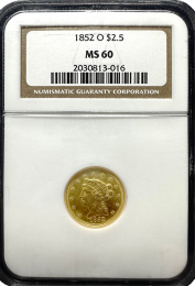 1852-O | 2.5 Liberty | PCGS | MS-60 | In Holder