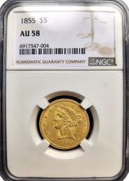 1855 | Liberty $5 | NGC AU-58 | In Holder