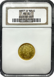 1857-O | 2.5 Liberty | PCGS | MS-62 | In Holder