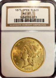 1873 | $20 Liberty Head | Open 3 | MS-61 | In Holder