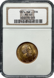 1874 | Sweden 20 Kronor | NGC MS65 | In Holder