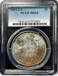 1891 | CC Morgan Silver Dollar | PCGS | MS-64 | In Holder