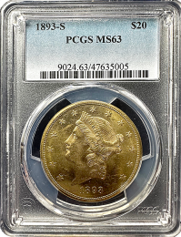 1893-S | $20 Liberty Gold | PCGS | MS-63 | In Holder
