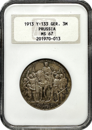 1913 | German | Prussia | 3 Mark | NGC MS 67 | In Holder