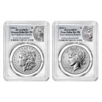 2024-S | Morgan & Peace Silver Dollar | Two-Coin Set | PCGS Reverse Proof-70 First Strike