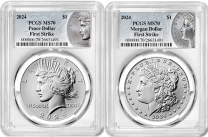 2024 Morgan & Peace Silver Dollar Two-Coin Set PCGS MS-70 First Strike | Both Sides