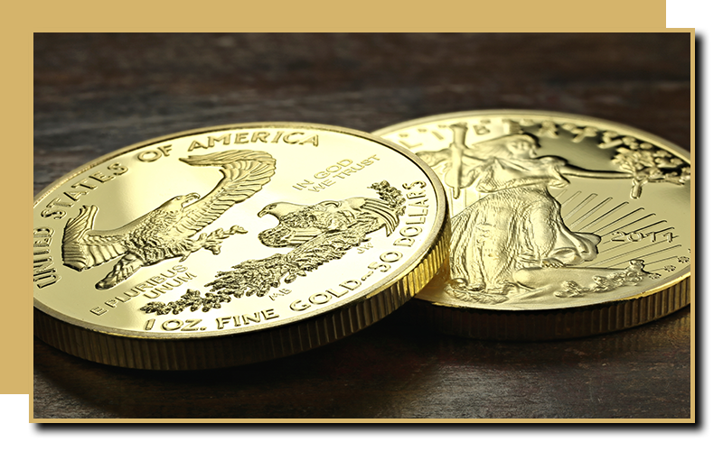 An image of gold American Eagle coins