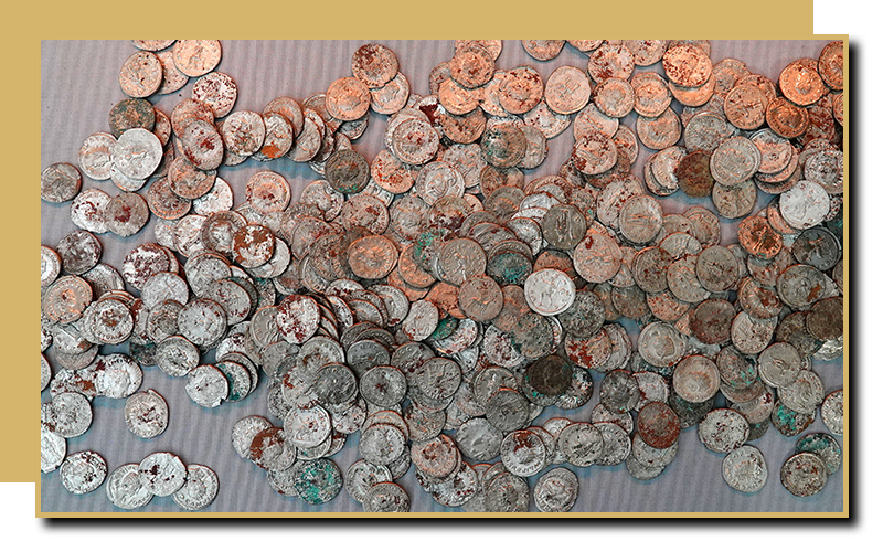 A large pile of coins showing a great variety